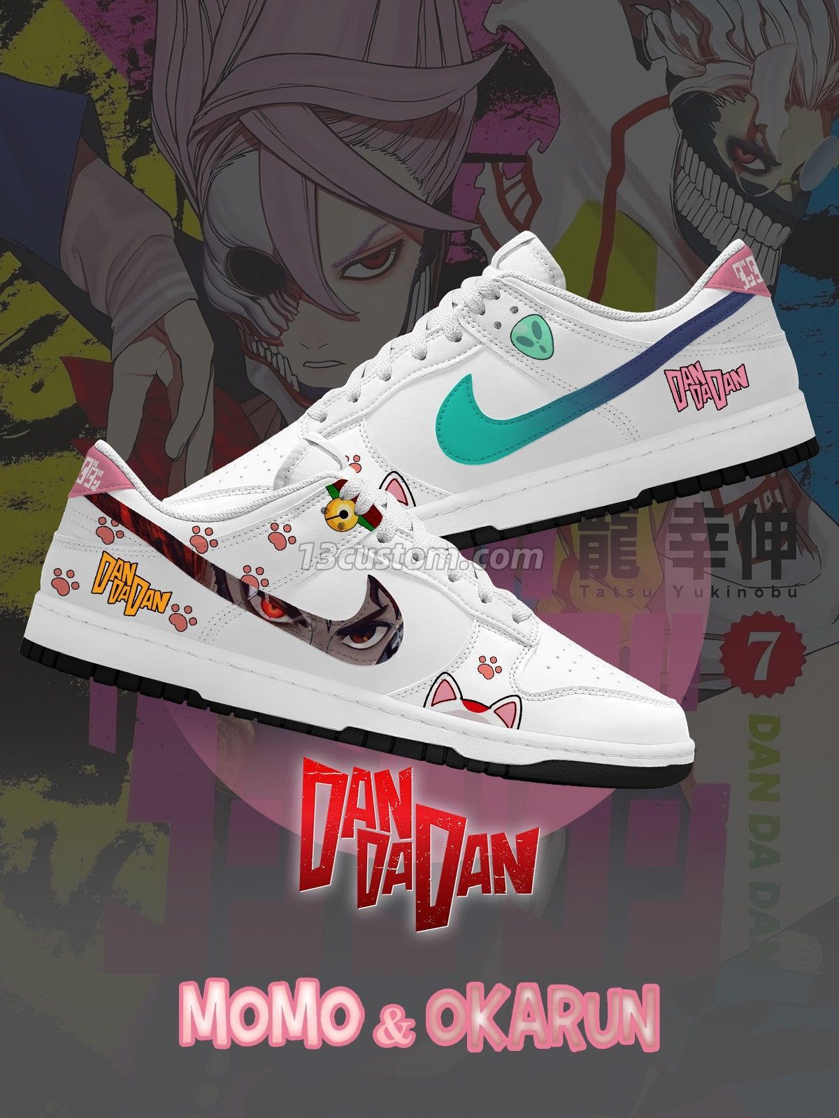 Okarun and Momo V.1 Custom Court-Low Sneakers