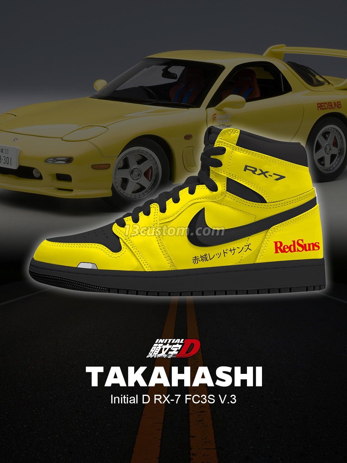 Keisuke Takahashi RX-7 FC3S V.3 Custom High-Top Sneakers