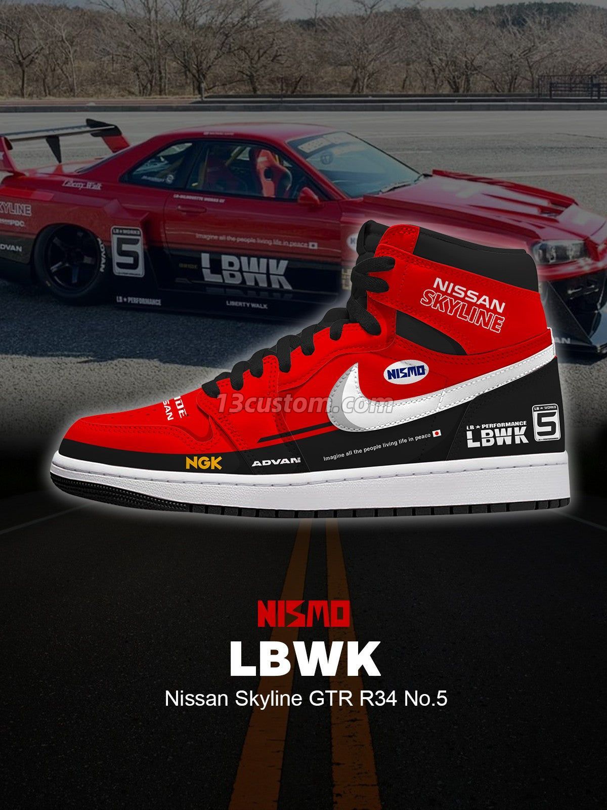 Skyline GTR R34 No.5 V.1 Custom High-Top Sneakers