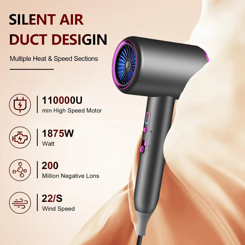 Professional Hair Dryer with Diffuser, 1875W Blow Dryer Ionic Hair Dryer for Women with Constant Temperature 2 Heat & 3 Speed Se
