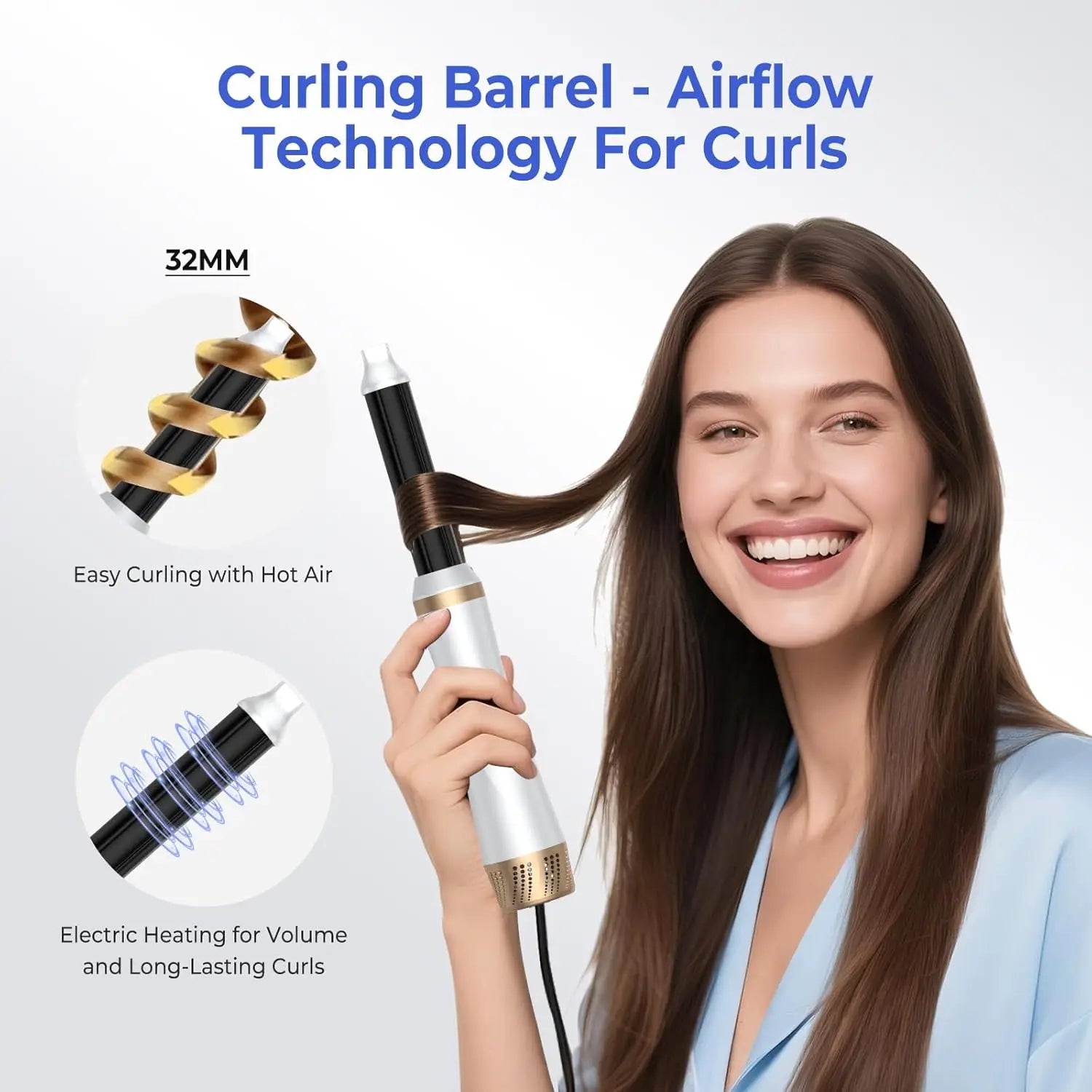 5-in-1 Hair Dryer Brush Set, Blow Dryer Brush with Air Style Wrap Hair Styler, Negative Ionic Magic Style Set, Detachable Air Cu
