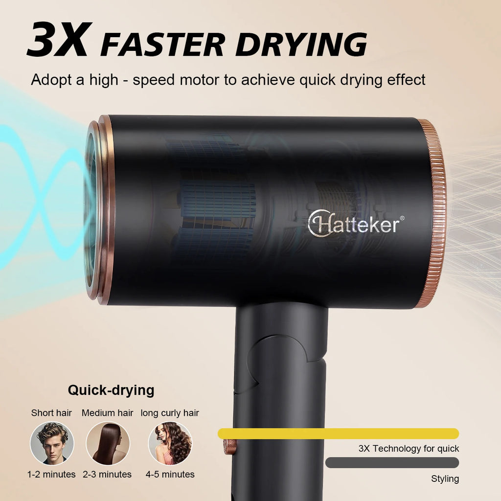 Hatteker Foldable Negative Ion Hair Dryer Student 3 Temperature Control Hair Blower Compact Portable Hairdryer for Students